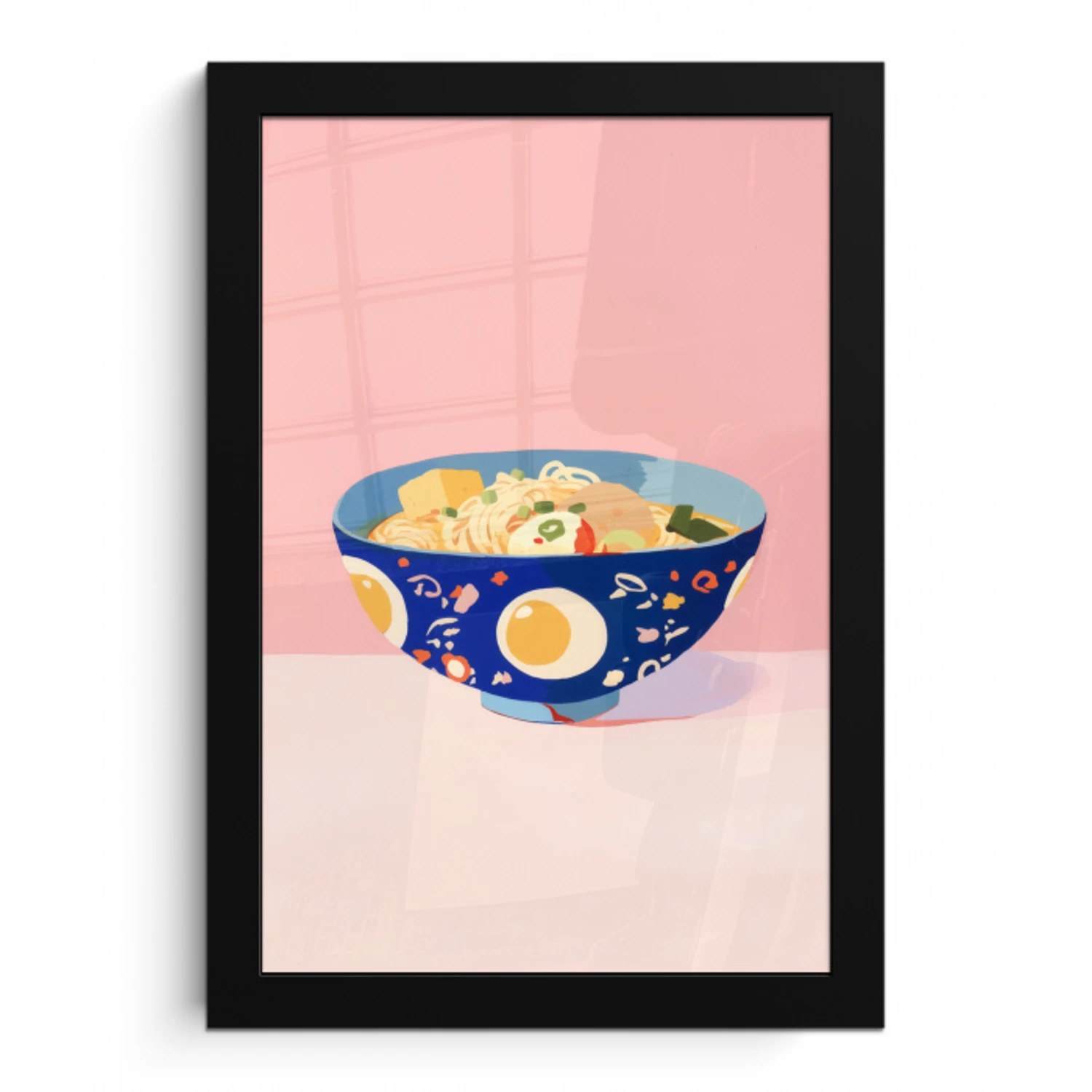 Noodles - Kom - Blauw - Illustratie fotolijst zwart zonder passe partout klein -3d