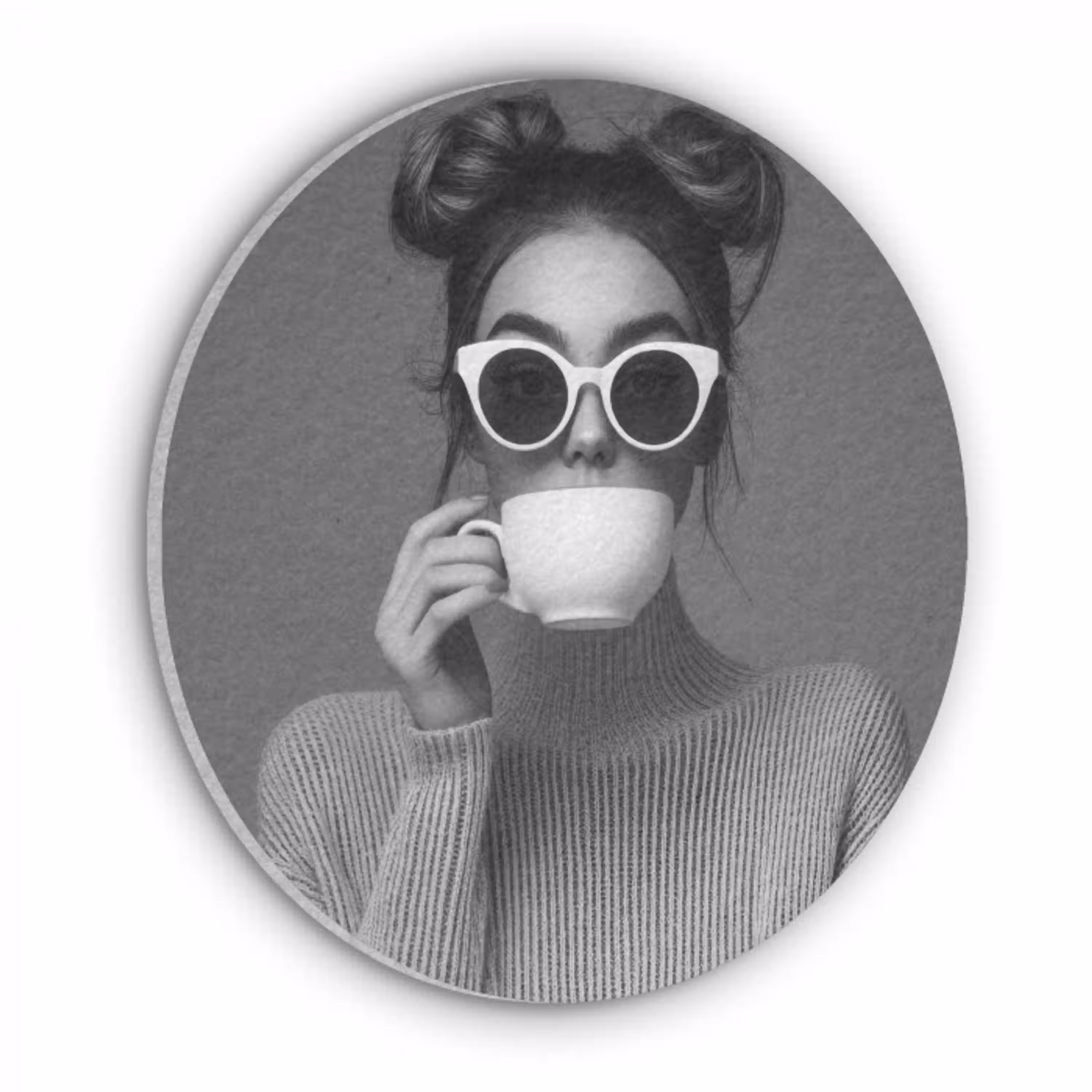 Vrouw - Koffie - Zwart - Wit Akoestische PET Vilt - Rond klein -3d