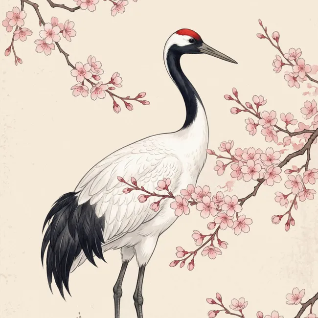 Behang - Aziatisch - Kraanvogel - Beige