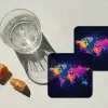 Wereldkaart - Kleurrijk - Graffiti onderzetter kurk middel -sfeer4