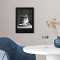 Langharige kat - Zonnebril - Spaghetti - Humor - Zwart - wit fotolijst zwart zonder passe partout klein -sfeer4