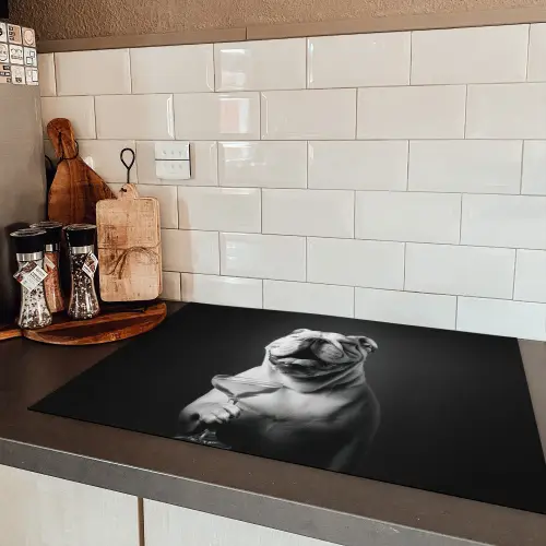 Buldog - Hond - Glas Inductie beschermer vinyl 3mm klein -sfeer3
