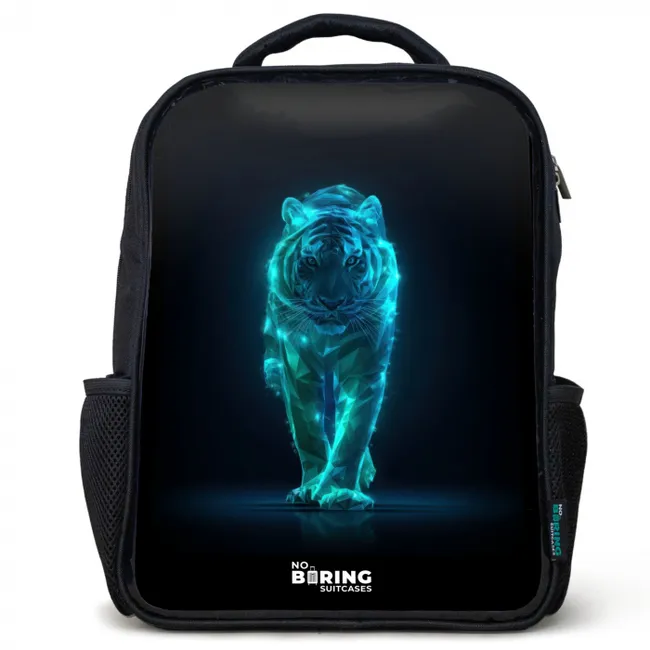 Kids' Backpacks Black -. Glowing tiger in motion