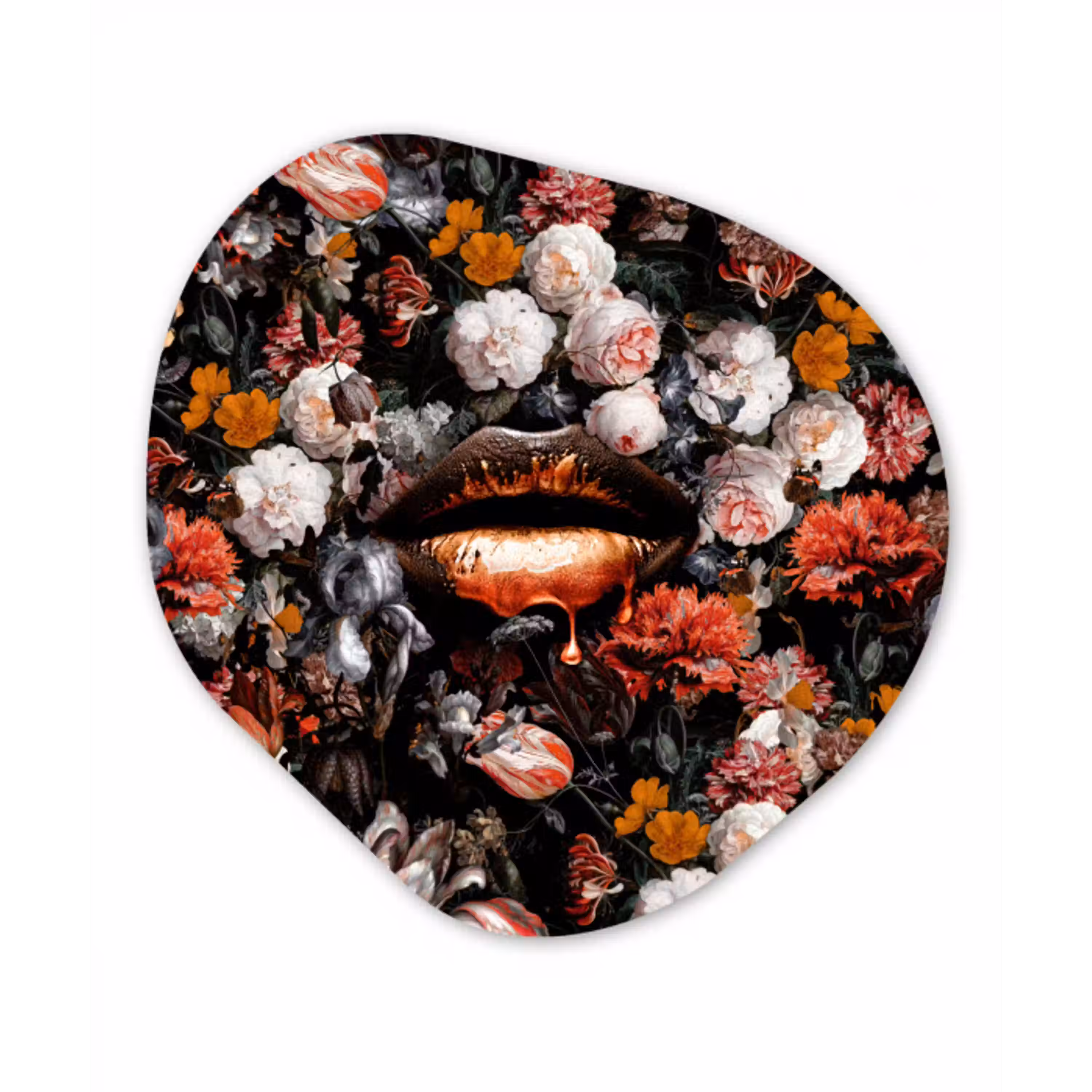 Lippen - Bloemen - Verf - Oranje - Kunst - Abstract - Oude meesters Wandcirkel Organisch Forex 3mm klein -3d