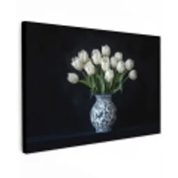 Wit - Bloemen - Tulpen - Vaas Tuinposter op houten frame 2 cm dik klein -3d
