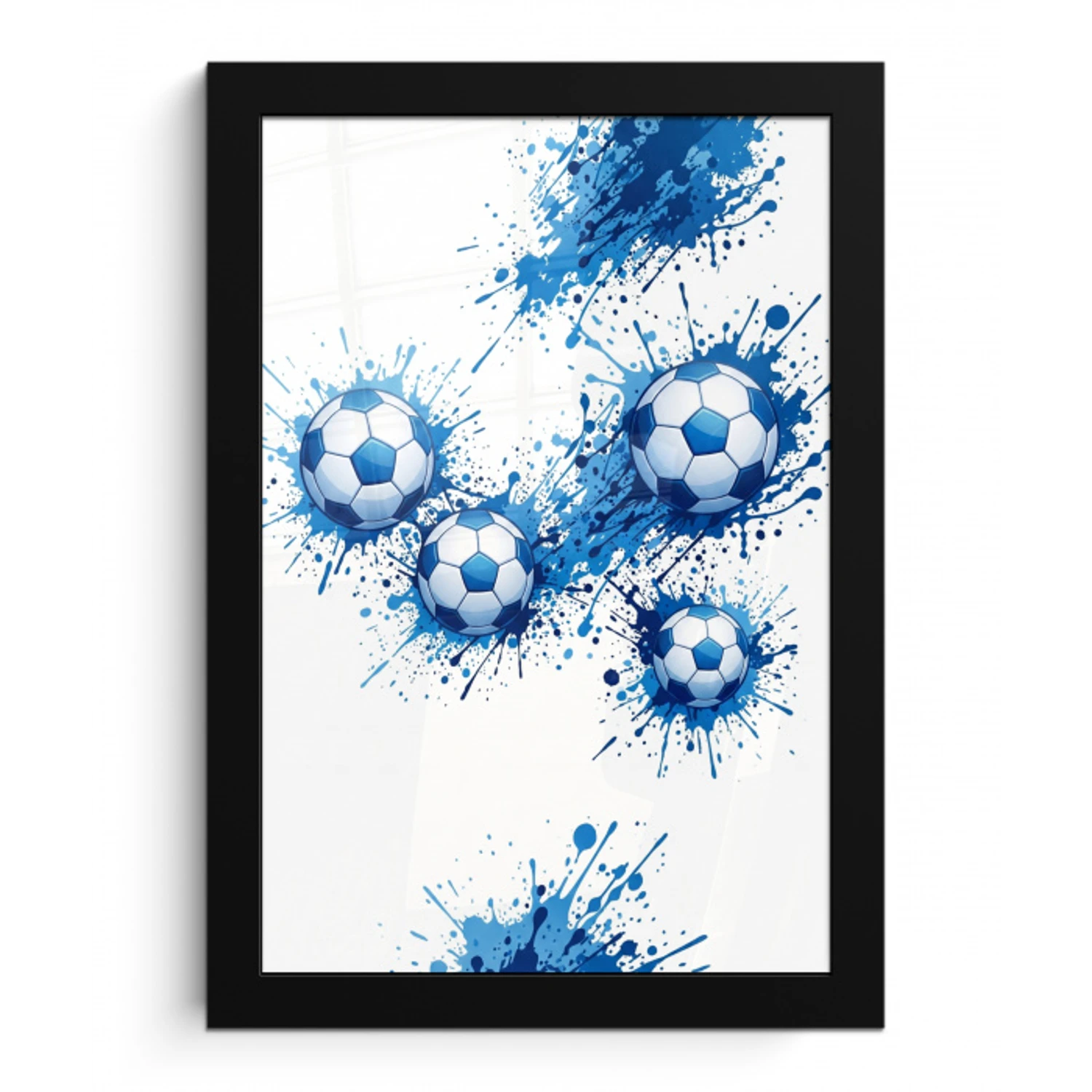 Voetballen - Verf - Sport - Blauw fotolijst zwart zonder passe partout klein -3d