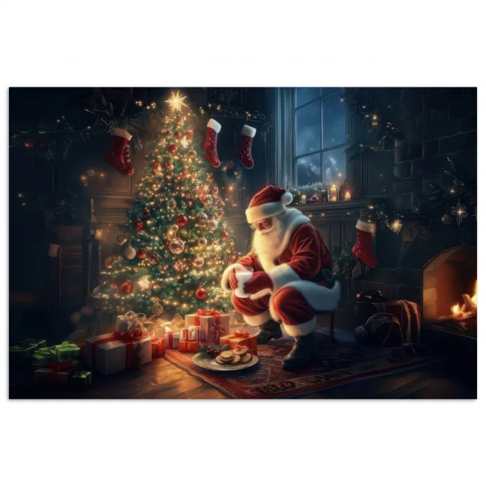 Kerstman - Haard - Donker poster papier klein -3d