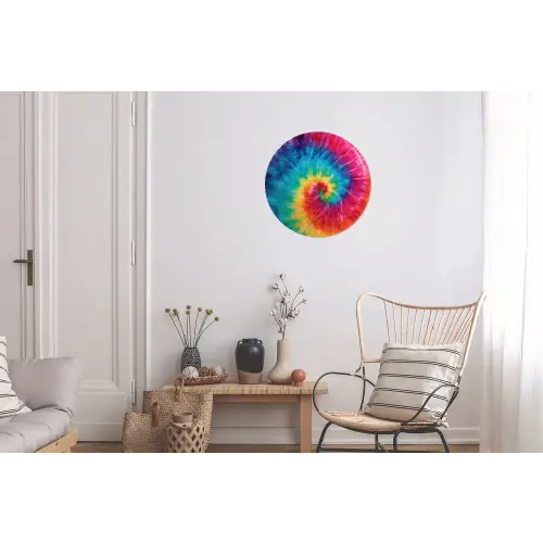 Regenboog - Tie dye - Kleurrijk - Blauw Wandcirkel aluminium klein -woonkamer