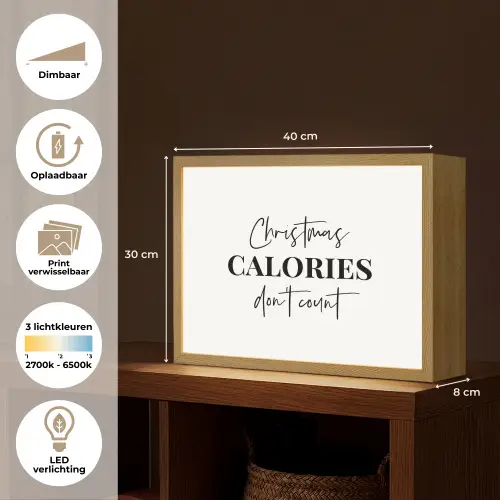 Kerst quote - Winter - Christmas calories - Wit Light Box met batterij (Wandlamp) middel -USP_websiteoverzichtNL