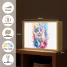 Kat - Kleurrijk - Verf - Dier - Wit Light Box met batterij (Wandlamp kind) middel -USP_websiteoverzichtDE