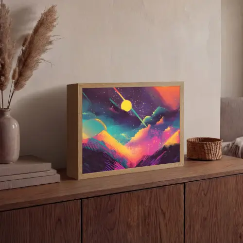 Sterren - Bergen - Kleurrijk Light Box met batterij (Wandlamp) middel -sfeer2