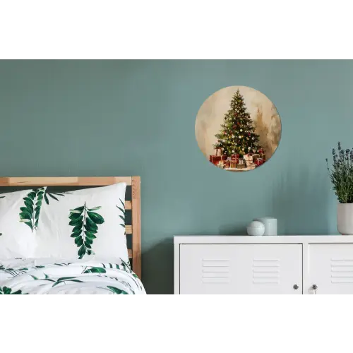 Kerstboom - Versierd - Kleurrijk Wandcirkel aluminium klein -slaapkamer