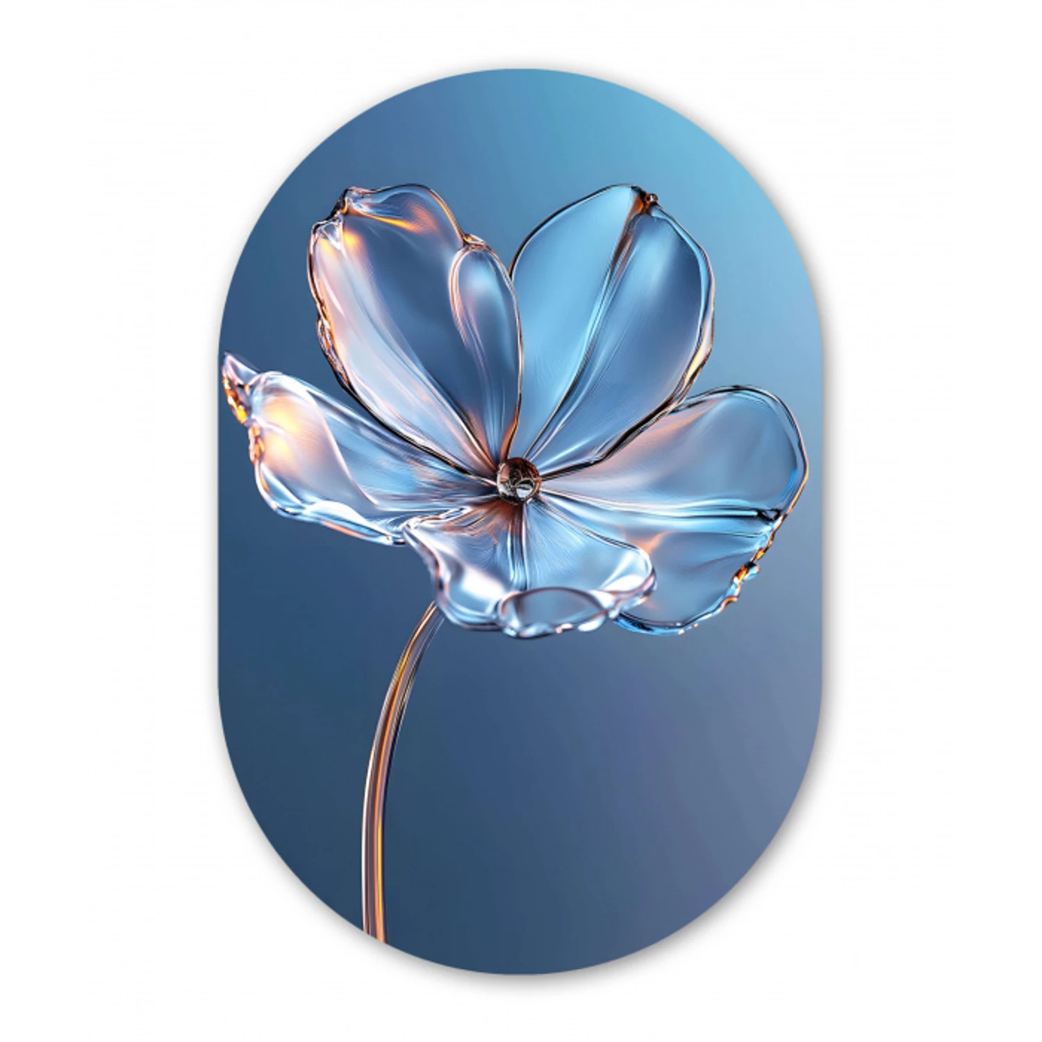 Blauw - Bloem - Glazen - Sierlijk Wandcirkel Ovaal Glas middel -3d
