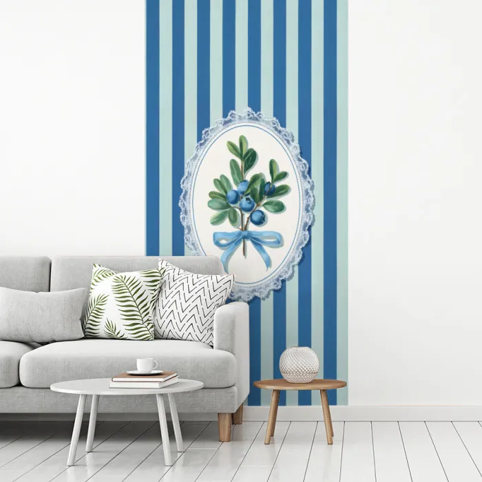 Illustratie - Bessen - Blauw - Strepen fotobehang vinyl groot -woonkamer