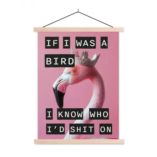 Flamingo - Roze - Vogel - Decoratie textielposter latten blank klein -3d