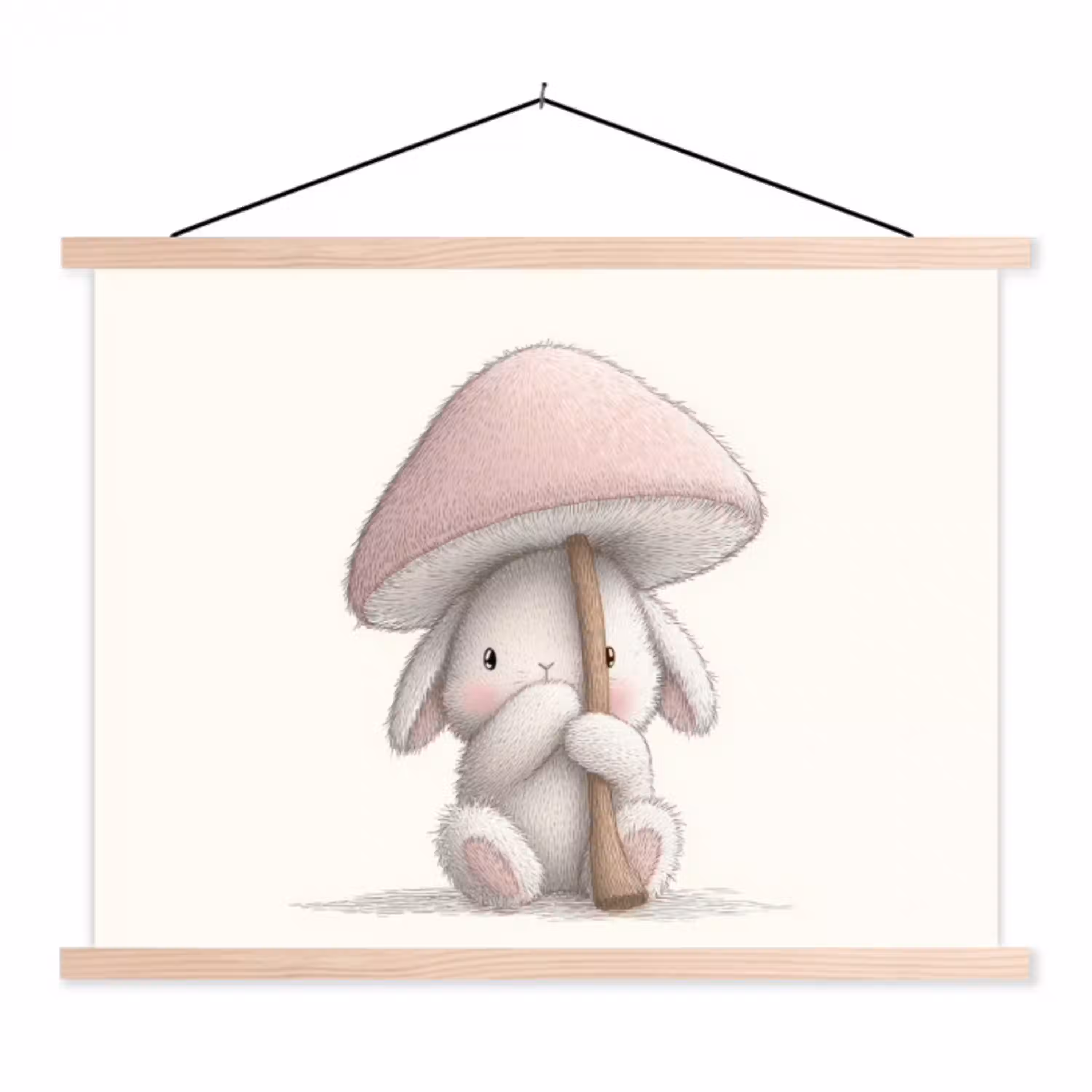 Paddenstoel - Konijn - Roze textielposter latten blank klein -3d