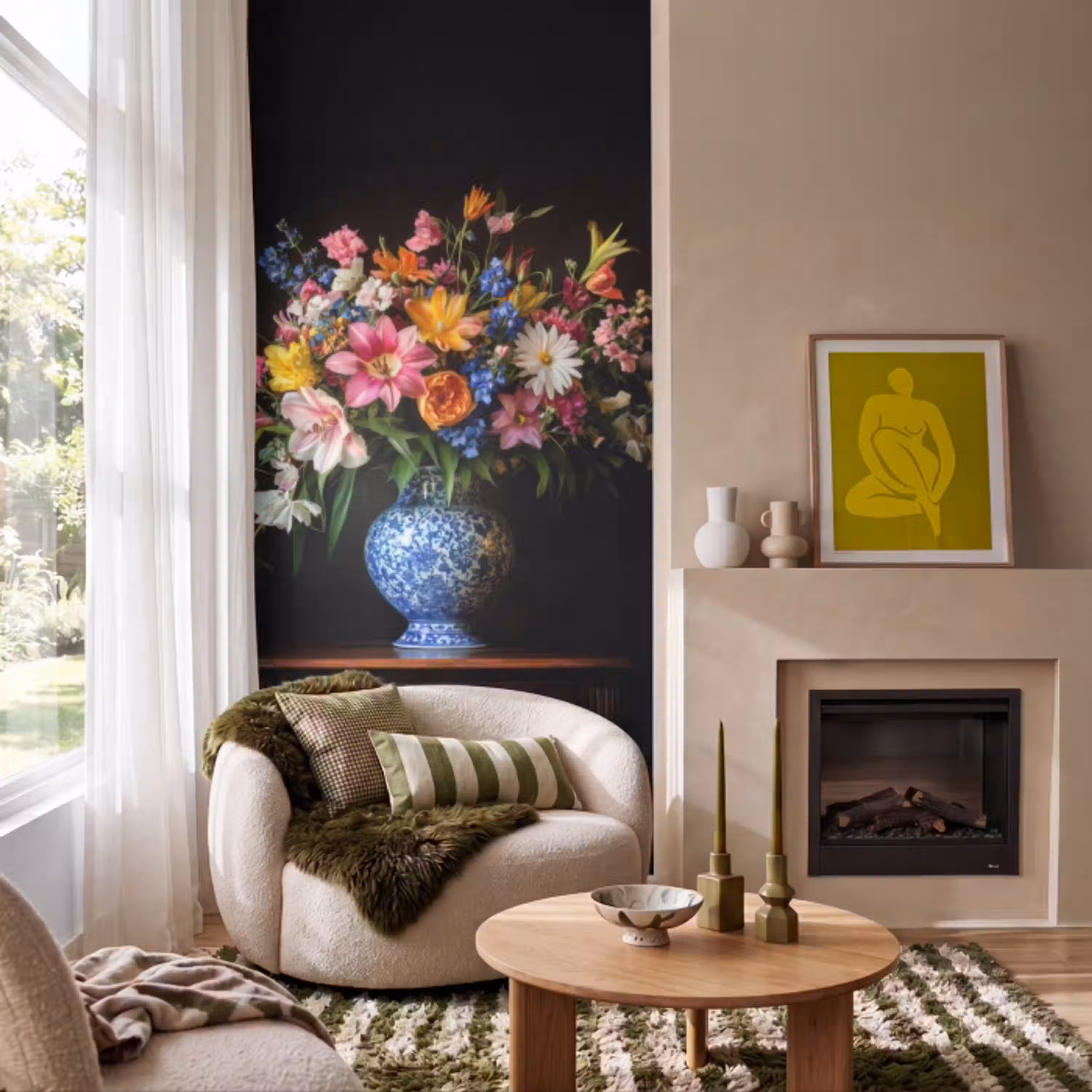 Kleur - Vaas - Bloemen - Boeket Behang Vlies klein -sfeer2