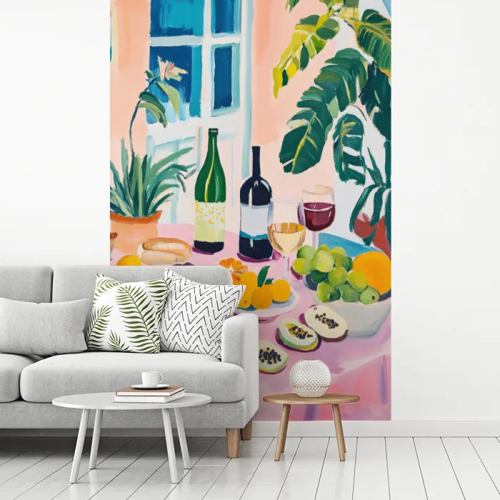 Tafel - Wijn - Fruit fotobehang vinyl groot -woonkamer