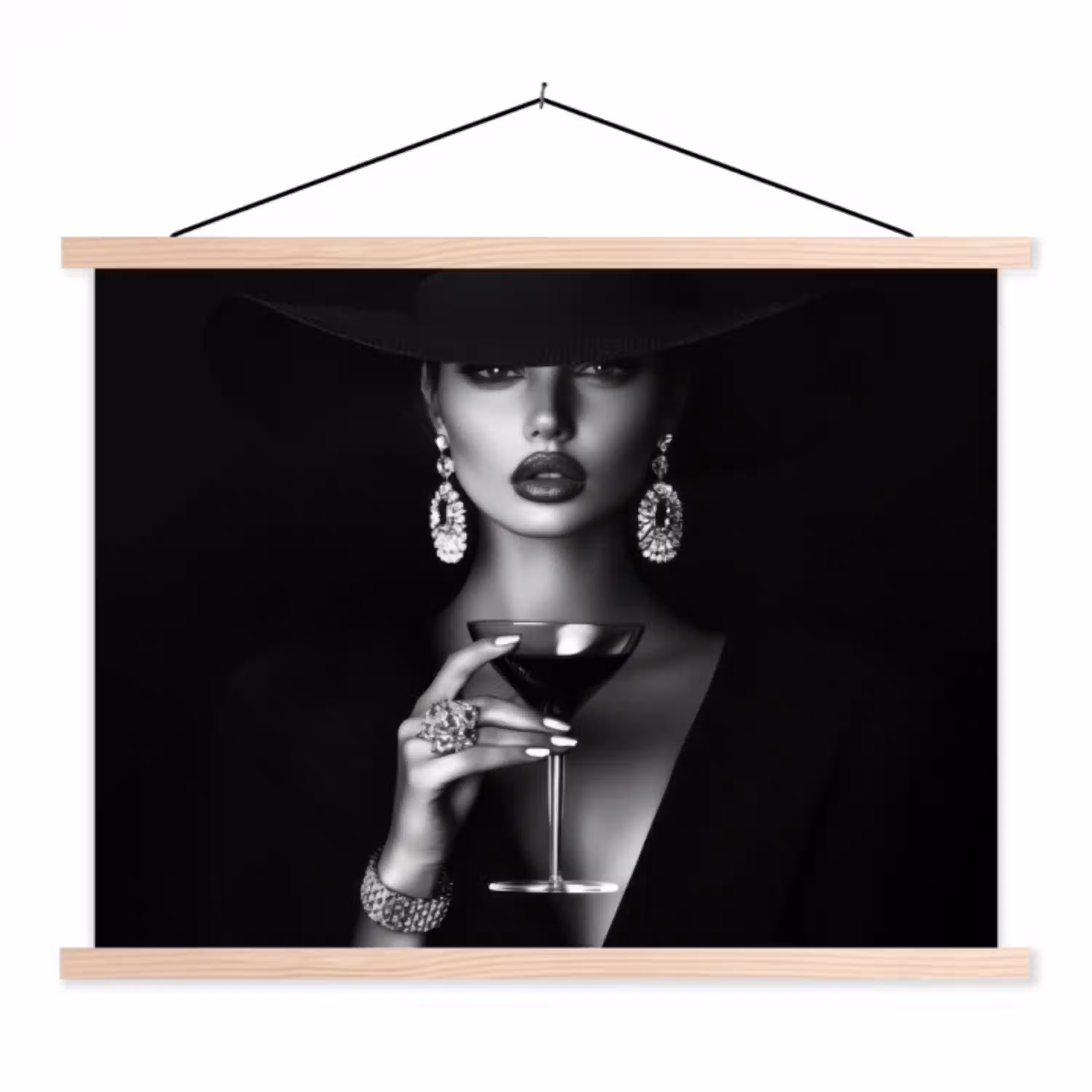 Vrouw - Cocktail - Chic textielposter latten blank klein -3d