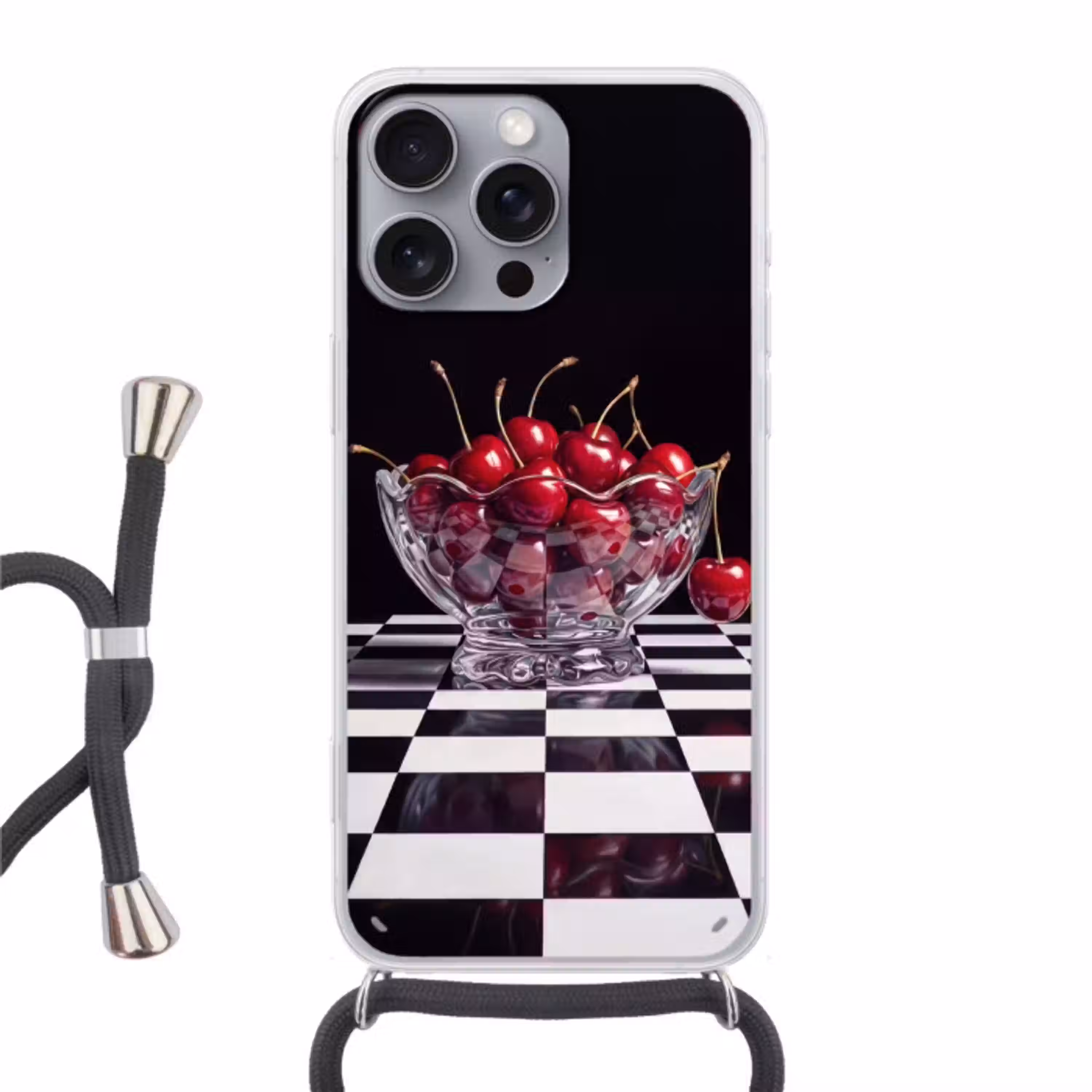 Eten - Kersen - Rood Hoesje iPhone 16 Pro Max met koord klein -3d