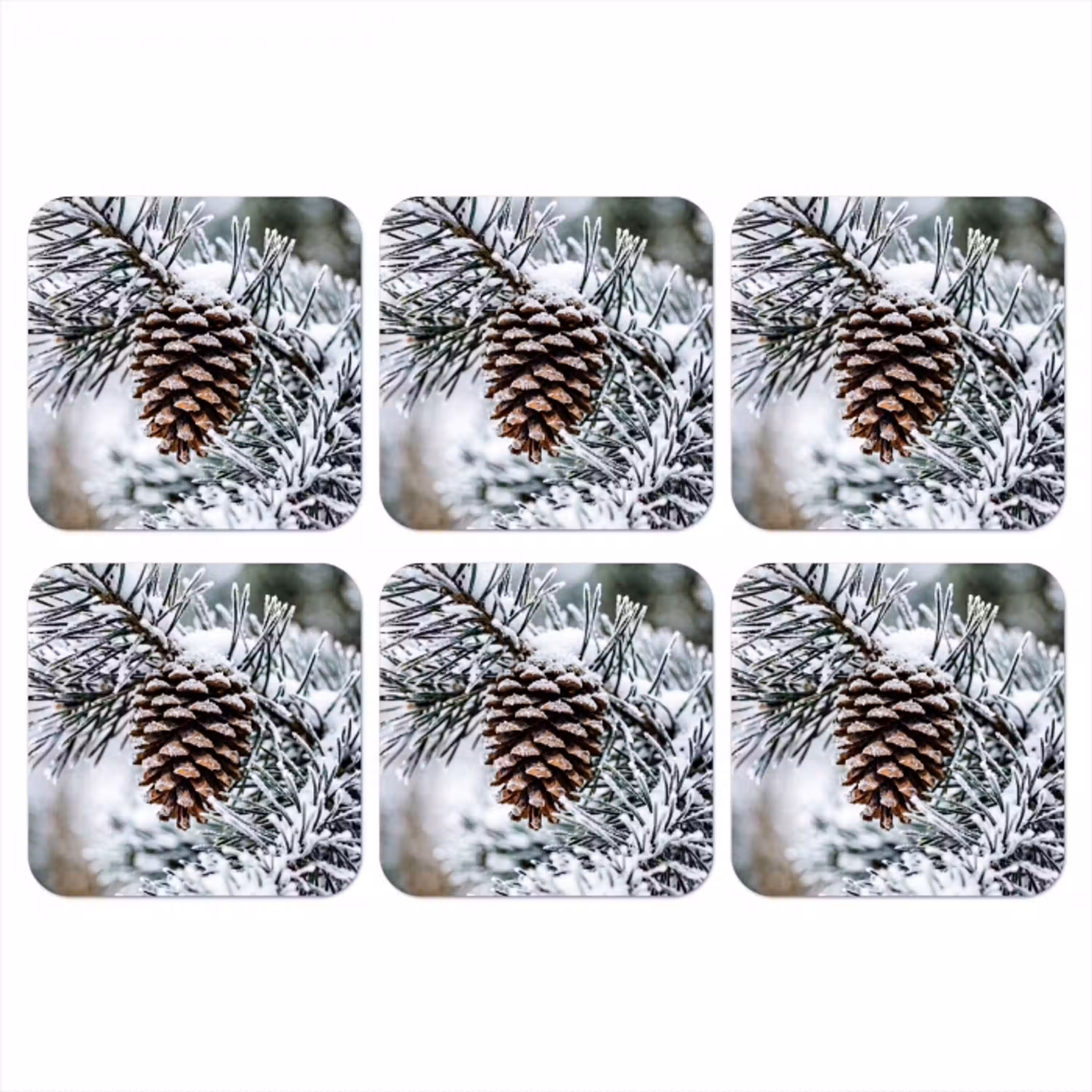 Dennenappel - Tak - Sneeuw - Winter - Sfeervol onderzetter kurk middel -3d