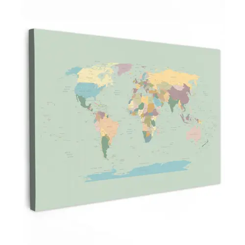 Wereldkaart - Realistisch - Kaart canvas 2cm klein -z3d