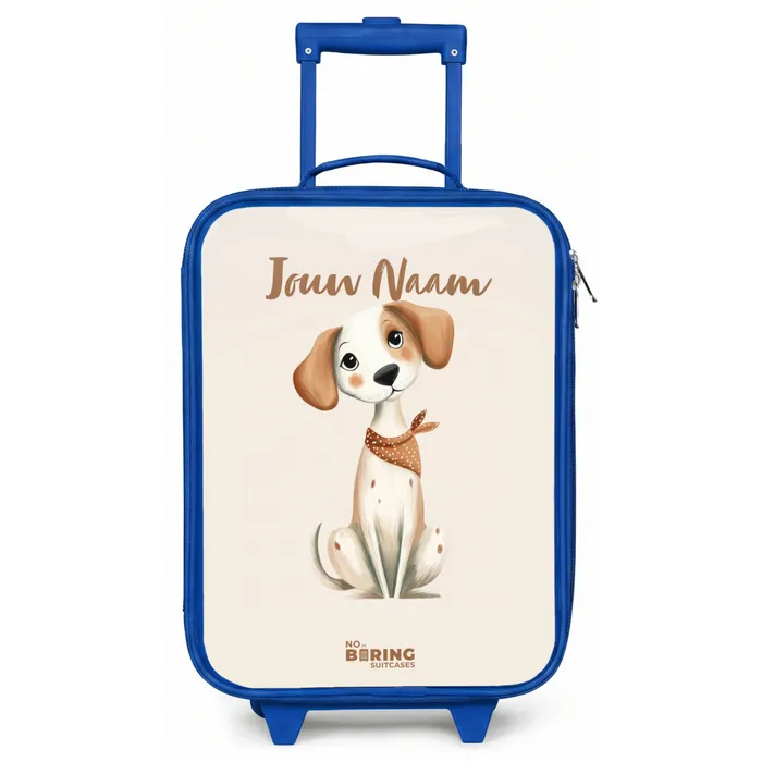 Bruin gevlekte pup op een beige achtergrond Kinderkoffer - Blauw klein -zz3dotto