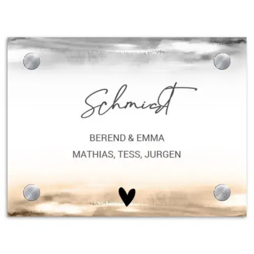 Aquarelachtergrond - Zwart beige - Sierlijk Naambord Rechthoek middel -3d