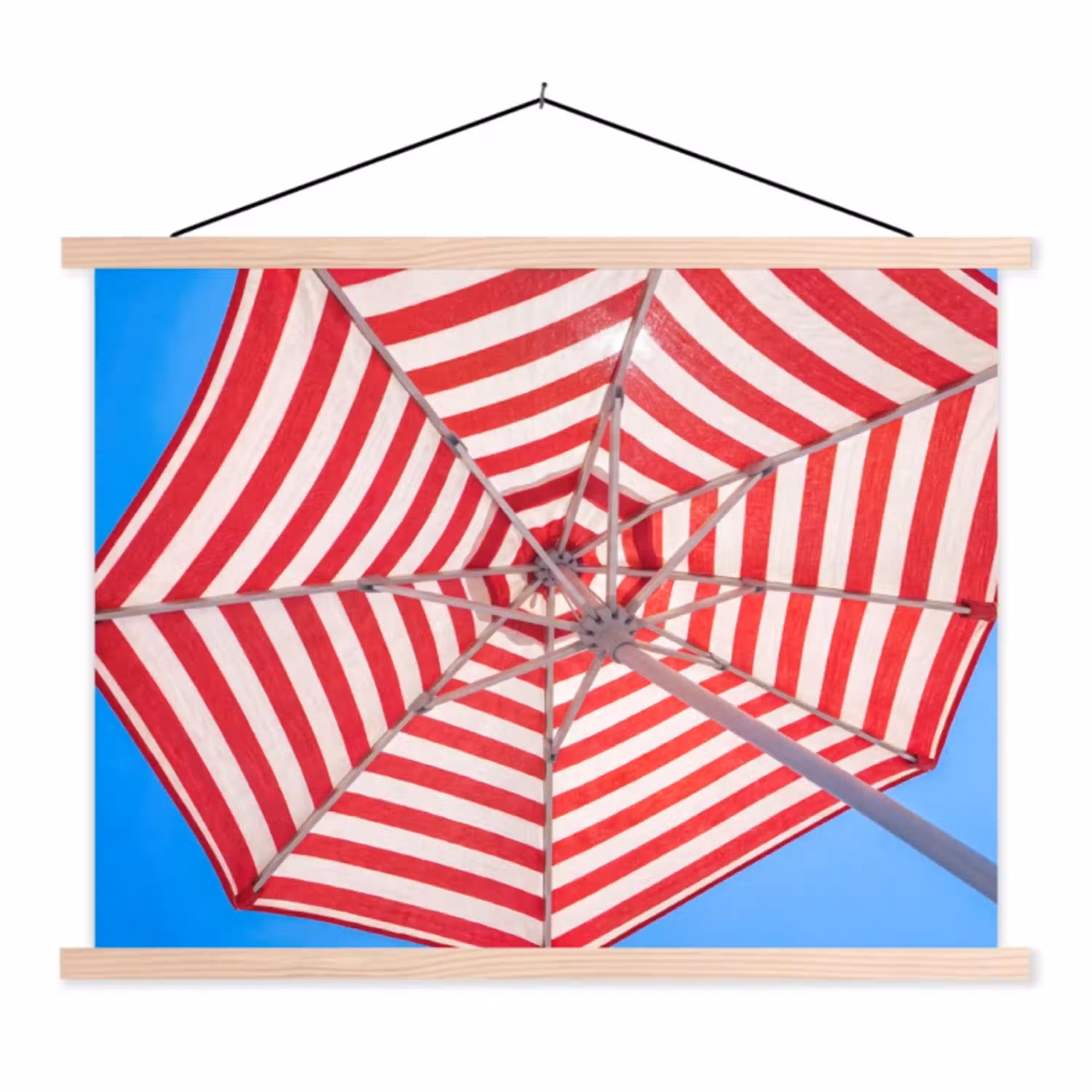 Parasol - Strepen - Zomer - Rood - Blauw textielposter latten blank klein -3d