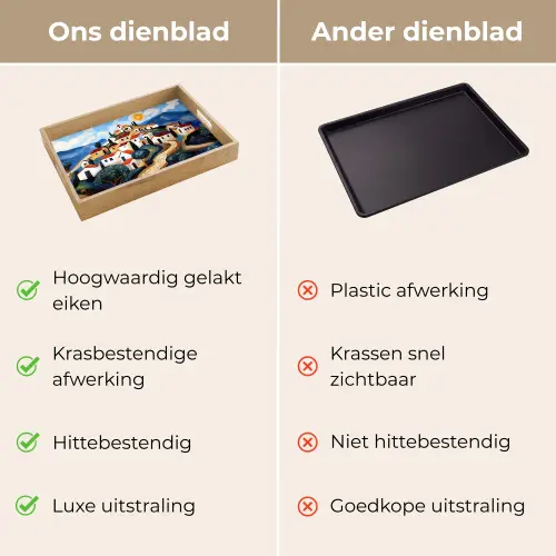 Dorp - Heuvelachtig - Zon - Mozaïek Dienblad Rechthoek middel -USP_VergelijkingNL