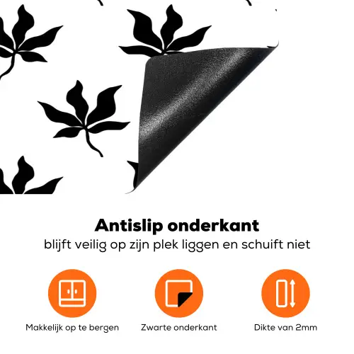 Bladeren - Silhouetten - Zwart - Wit Inductie beschermer vinyl 3mm klein 276 -zzzzzzz-td-onderkant