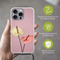 Bloemen - Anthuriums - Geel - Roze Hoesje iPhone 16 Pro Max met koord klein -sfeer2_DE