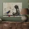 Street art - Meisje - Vogel - Graffiti - Banksy PET vilt klein -sfeer2