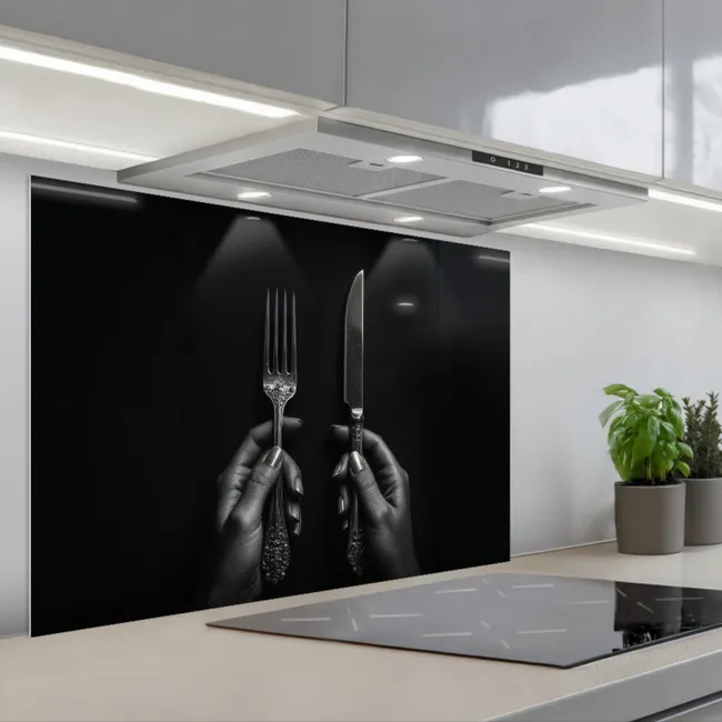 Spatscherm keuken - Bestek - Zwart - Wit