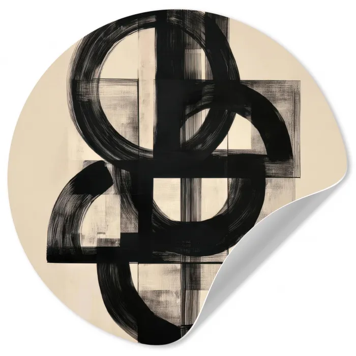 Cirkels - Lijnen - Vormen - Zwart Wandcirkel behangsticker klein -3d