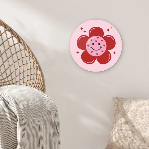 Bloem - Roze - Hartjes Wandcirkel kunststof plaat 5mm dik klein -sfeer5