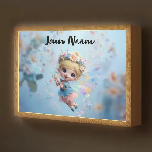 Fee - Bloemen - Sprookje - Blauw Light Box met batterij (Wandlamp kind) middel -z3d_website