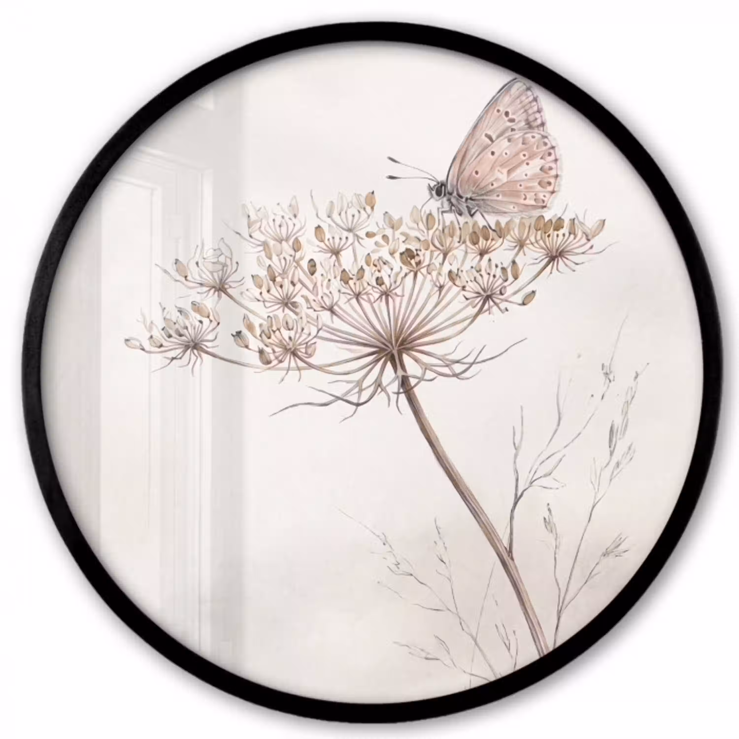 Vlinder - Bloem -Natuur - Beige Fotolijst rond zonder passe partout klein -3d