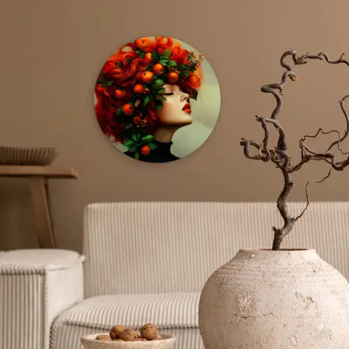 Vrouw - Appels - Rood - Bladeren Wandcirkel plexiglas klein -sfeer1