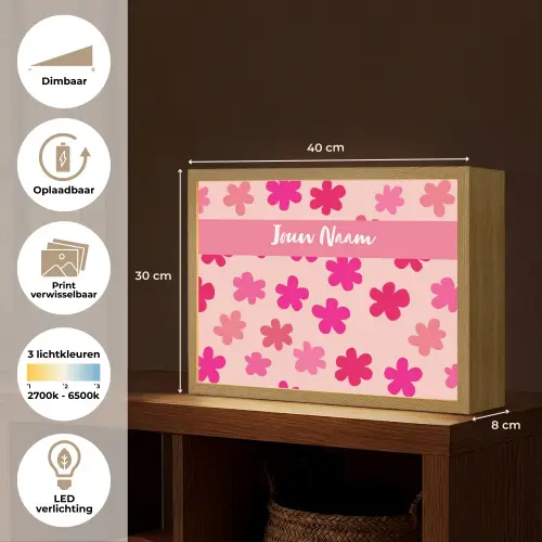 Bloemen - Patroon - Roze Light Box met batterij (Wandlamp kind) middel -USP_websiteoverzichtNL