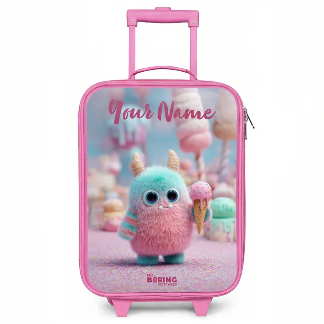 Kids' Suitcases with name Pink - Sweet Monster Candy Adventure