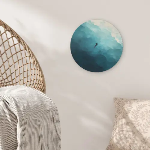 Zee - Silhouet - Abstract - Blauw Akoestische PET Vilt - Rond klein -sfeer4