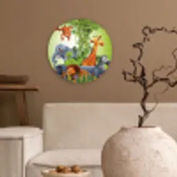 Jungle dieren - Planten - Kinderen - Olifant - Giraf - Leeuw Wandcirkel kunststof plaat 5mm dik klein -sfeer1