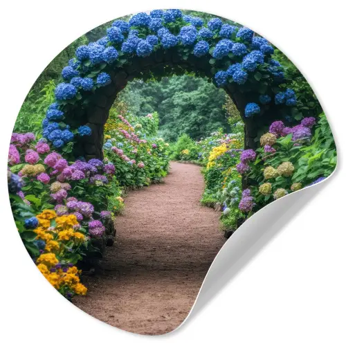 Doorkijk - Bloemen - Hortensia - Pad Wandcirkel behangsticker klein -3d