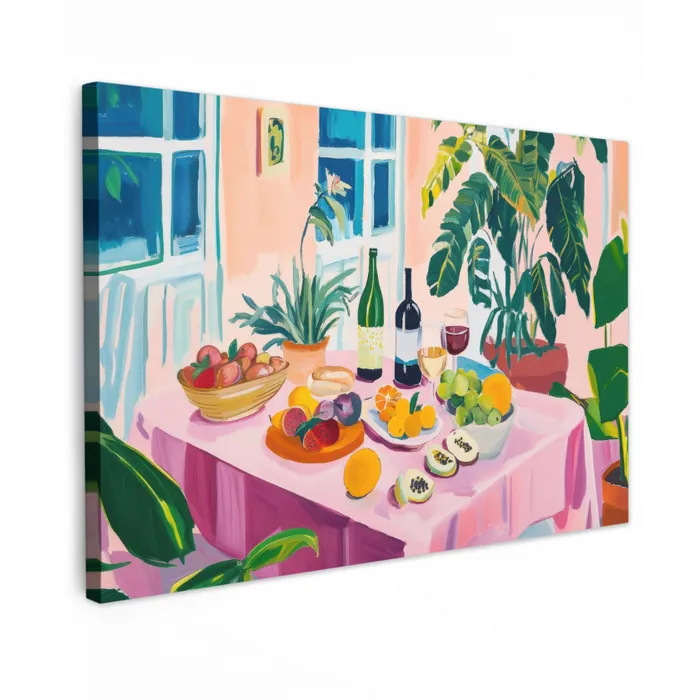 Tafel - Wijn - Fruit Tuinposter op houten frame 2 cm dik klein -3d