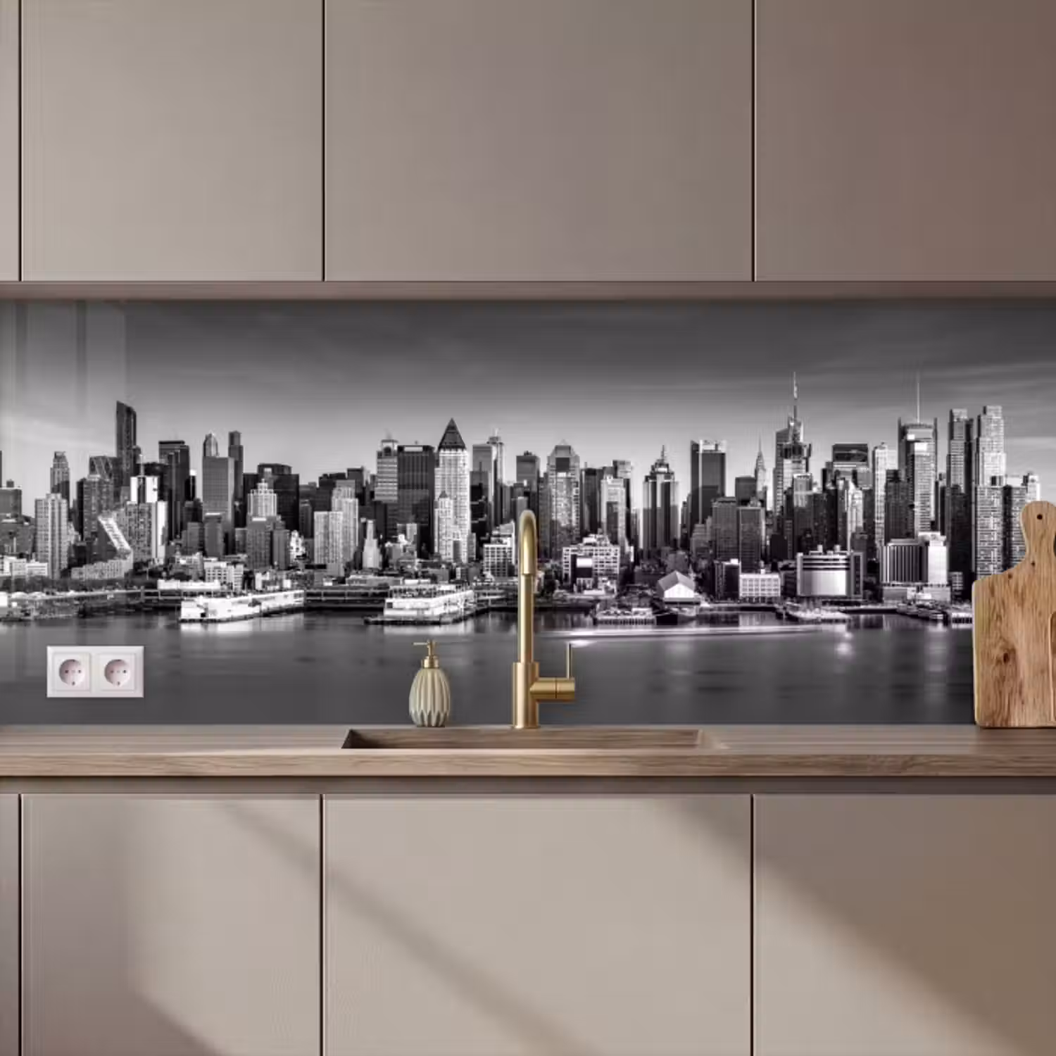 Küchenrückwand - Skyline - Stadt - Wolkenkratzer - Schwarz - Weiß