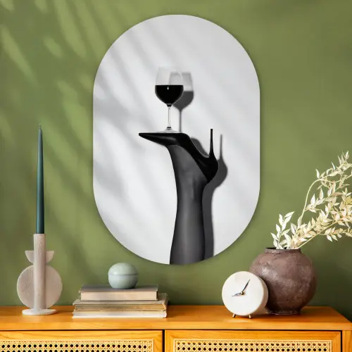 Hak - Wijn - Minimalistisch - Zwart Wandcirkel Ovaal Glas middel -sfeer2