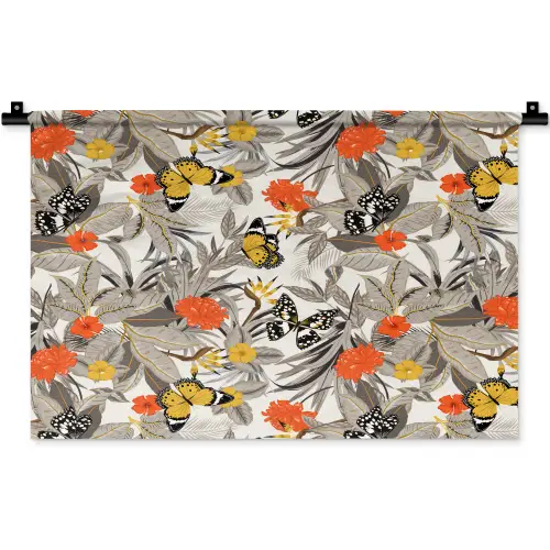 Tropisch - Zomer - Vlinder - Bloemen Wandkleed katoen klein 269 -zz3d