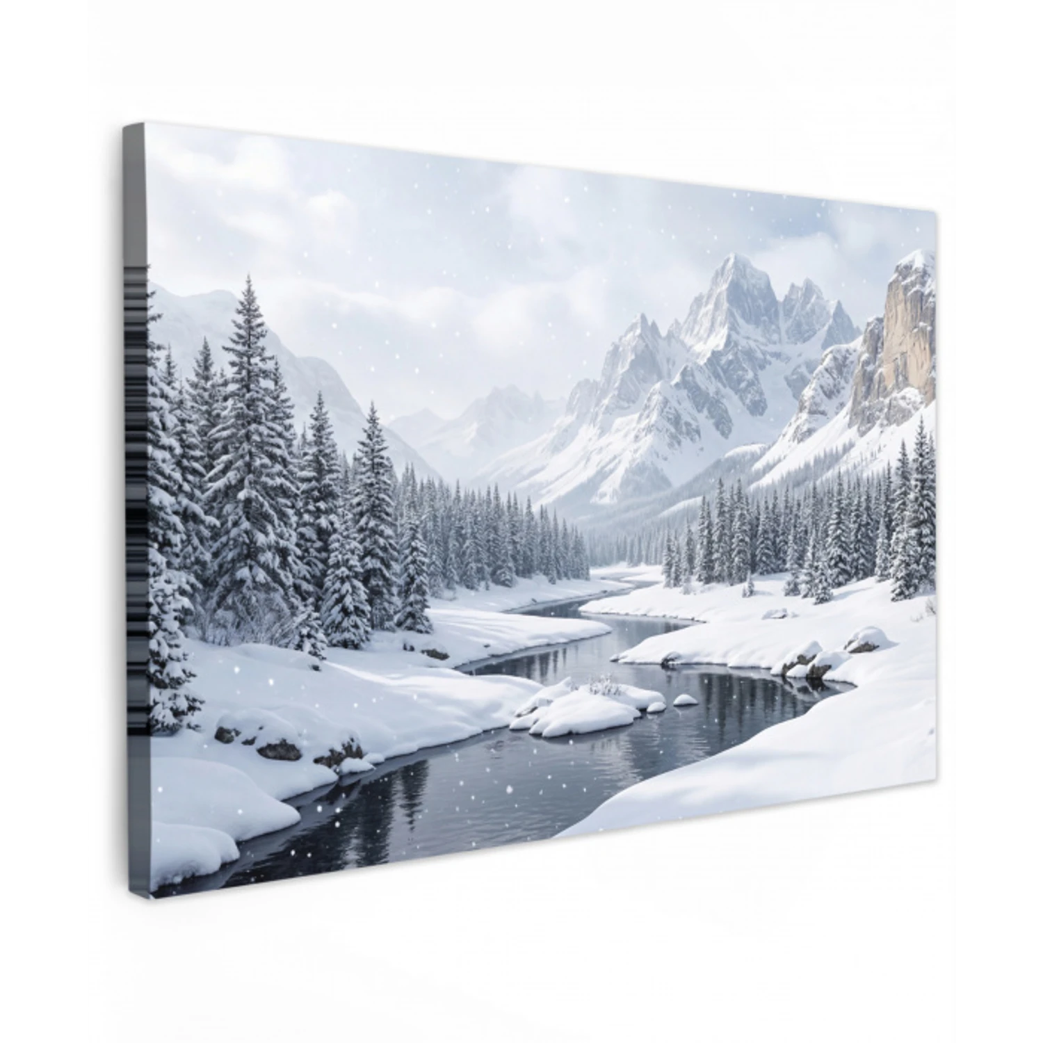Sneeuwlandschap - Bergen - Rivier - Winter canvas 2cm klein -z3d