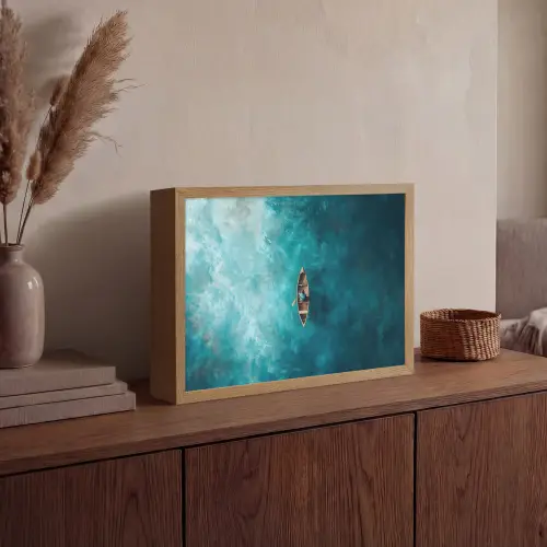 Bootje - Water - Blauw Light Box met batterij (Wandlamp) middel -sfeer2